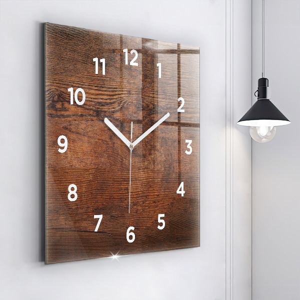 Square glass wall clock Old wood