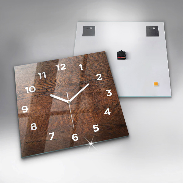 Square glass wall clock Old wood