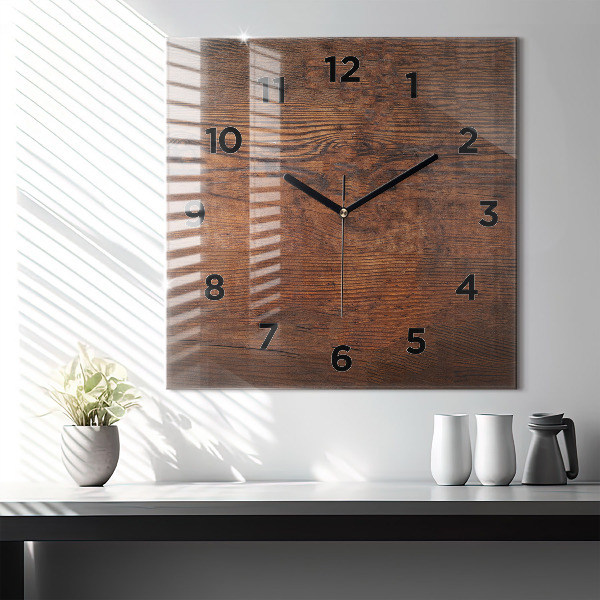 Square glass wall clock Old wood