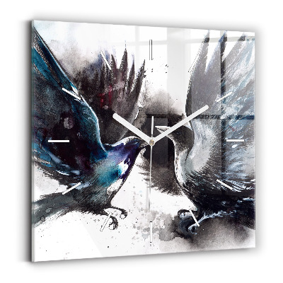 Square glass wall clock Painted Birds