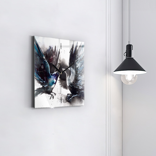 Square glass wall clock Painted Birds