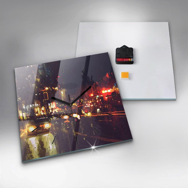 Square glass wall clock Painted city