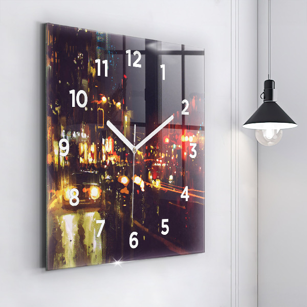 Square glass wall clock Painted city