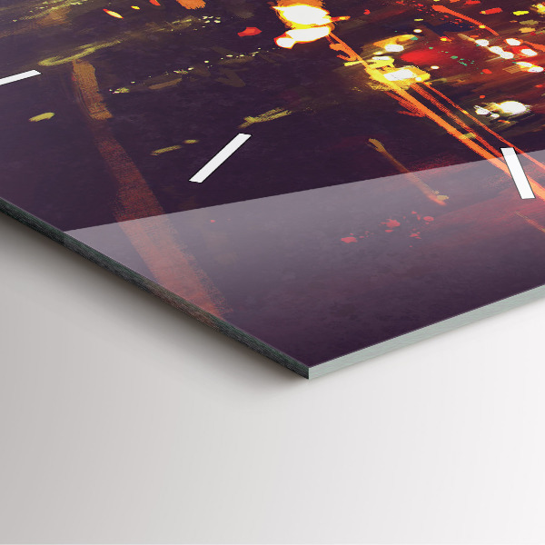 Square glass wall clock Painted city