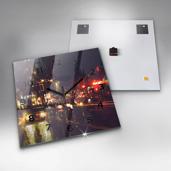 Square glass wall clock Painted city