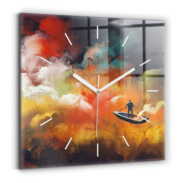 Square glass wall clock Abstract painting