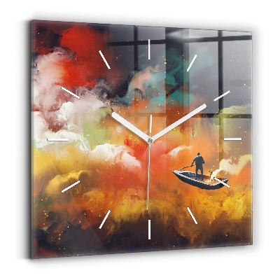 Square glass wall clock Abstract painting