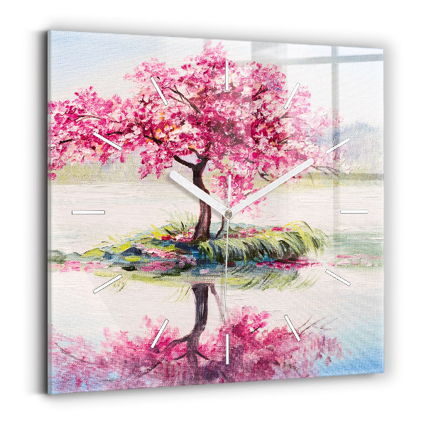 Square glass wall clock Tree Mosaic