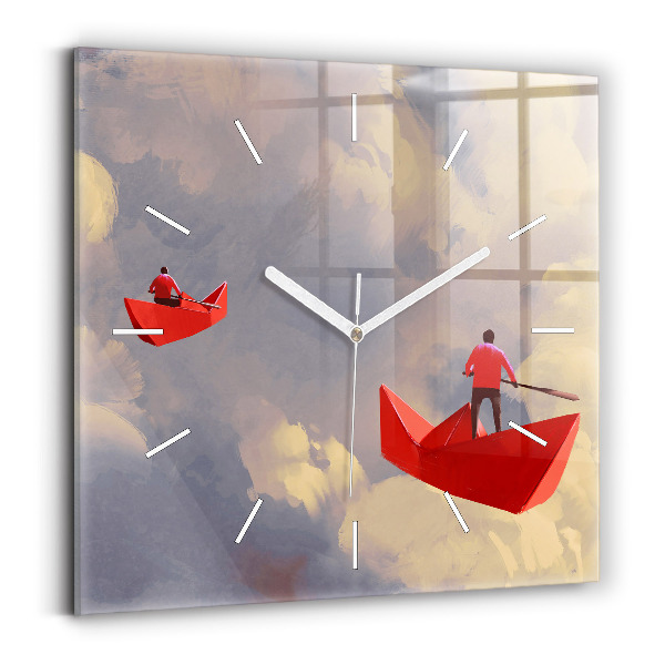 Square glass wall clock Paper ships