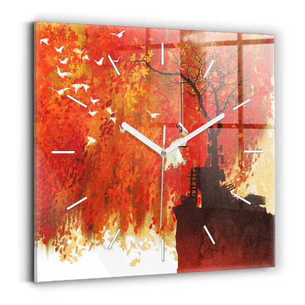 Square glass wall clock Bride in autumn