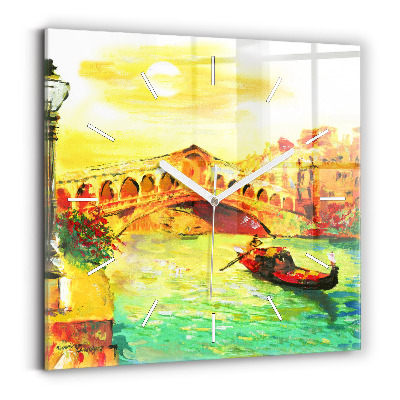 Square glass wall clock Venice Rialto Bridge