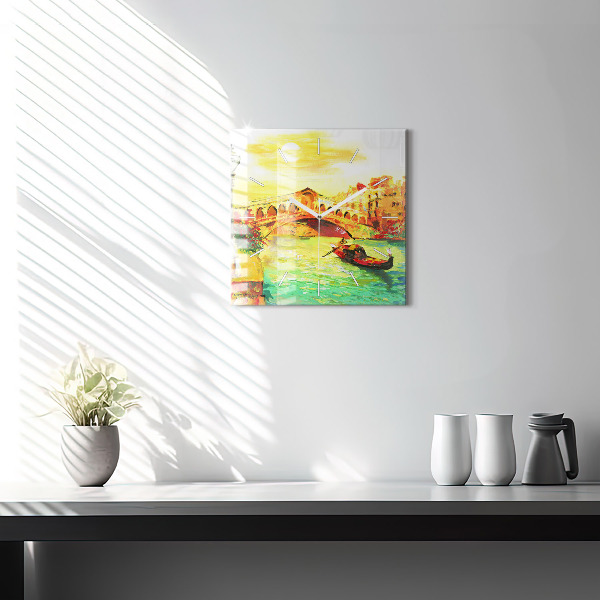 Square glass wall clock Venice Rialto Bridge