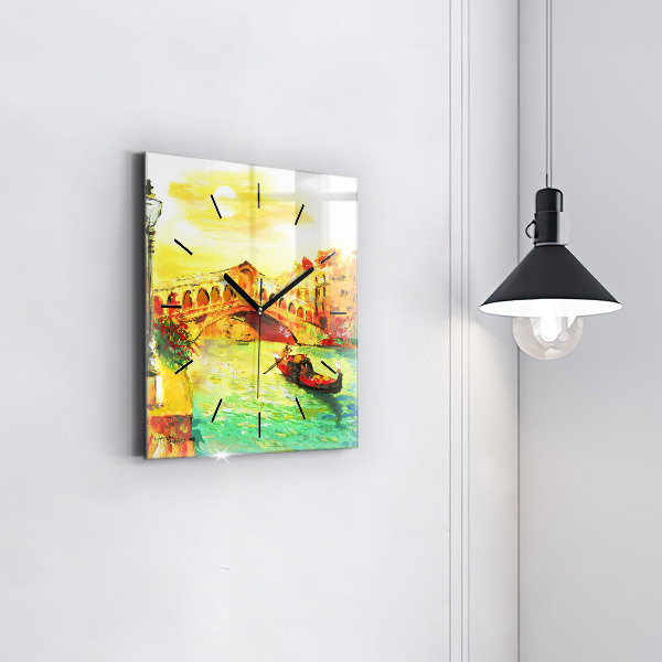 Square glass wall clock Venice Rialto Bridge