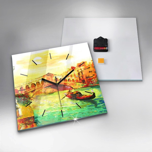 Square glass wall clock Venice Rialto Bridge