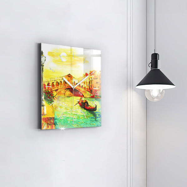 Square glass wall clock Venice Rialto Bridge