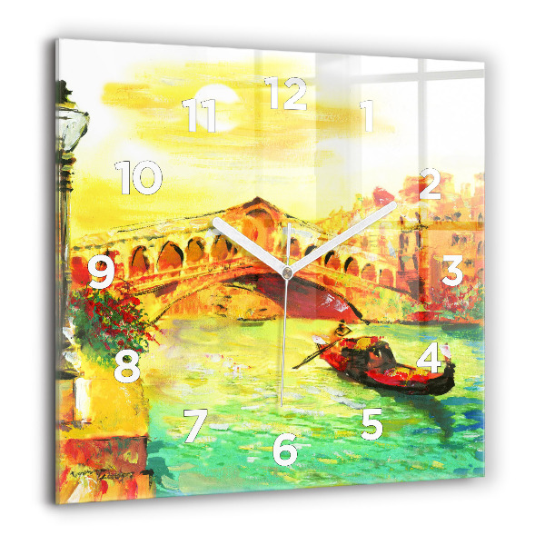 Square glass wall clock Venice Rialto Bridge
