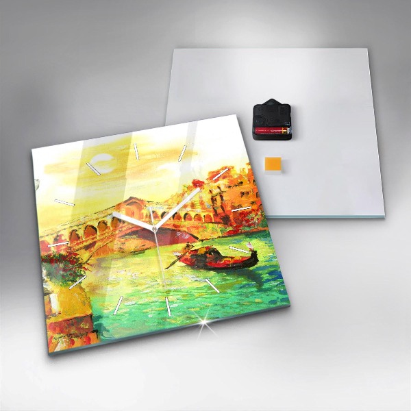 Square glass wall clock Venice Rialto Bridge