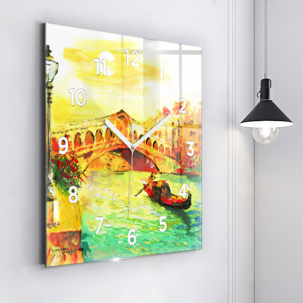 Square glass wall clock Venice Rialto Bridge