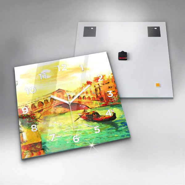 Square glass wall clock Venice Rialto Bridge