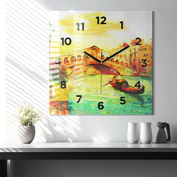 Square glass wall clock Venice Rialto Bridge