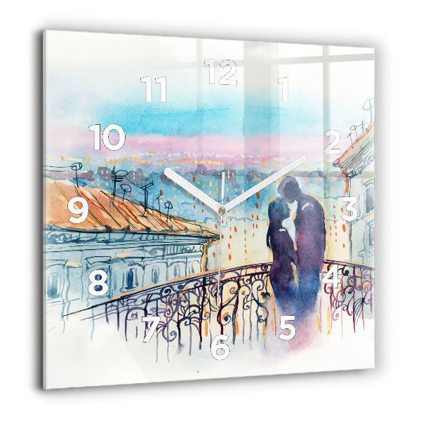 Square glass wall clock People in watercolor