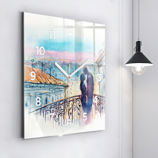 Square glass wall clock People in watercolor