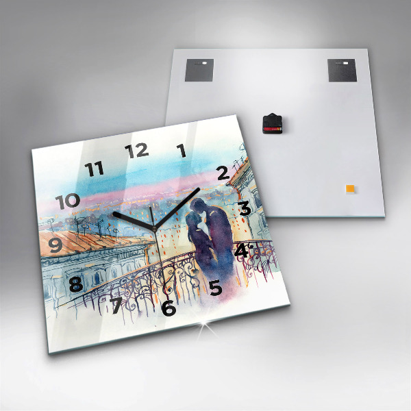 Square glass wall clock People in watercolor