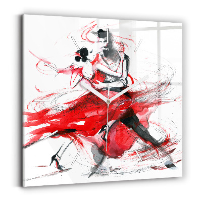 Square glass wall clock Dancing couple