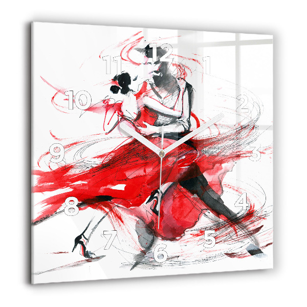 Square glass wall clock Dancing couple