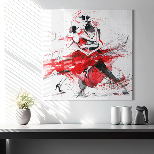 Square glass wall clock Dancing couple