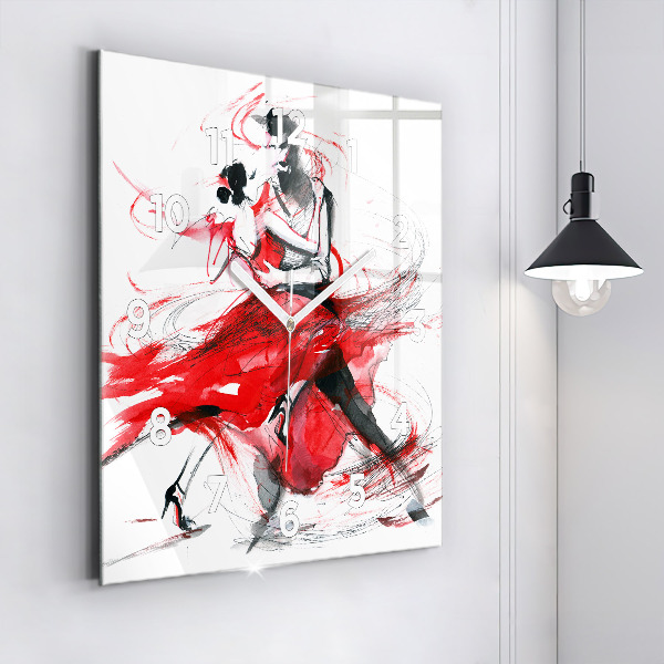 Square glass wall clock Dancing couple