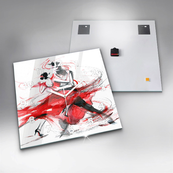 Square glass wall clock Dancing couple