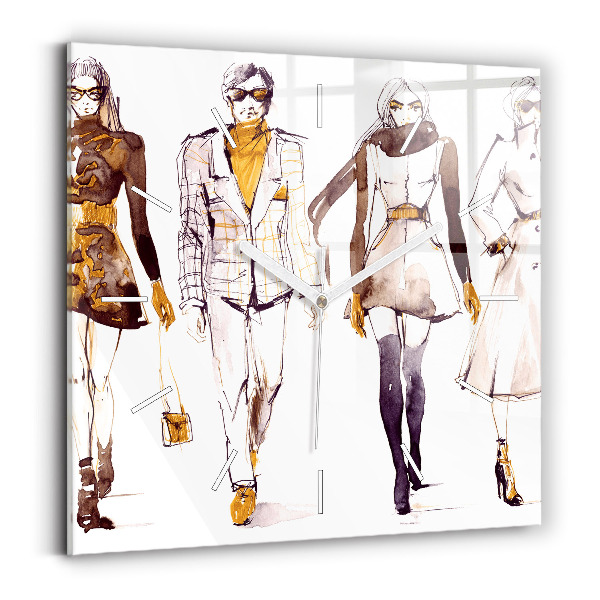 Square glass wall clock Woman and man