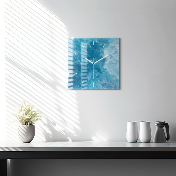Square glass wall clock Sea water