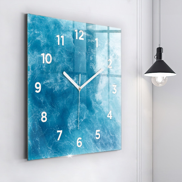 Square glass wall clock Sea water