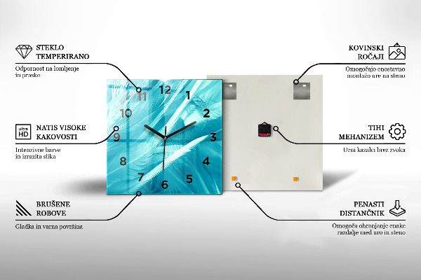 Square glass wall clock Sea water
