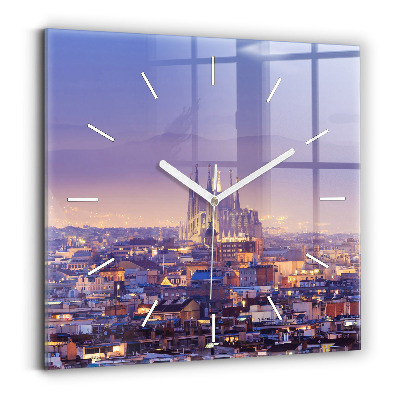 Square glass wall clock View of Barcelona