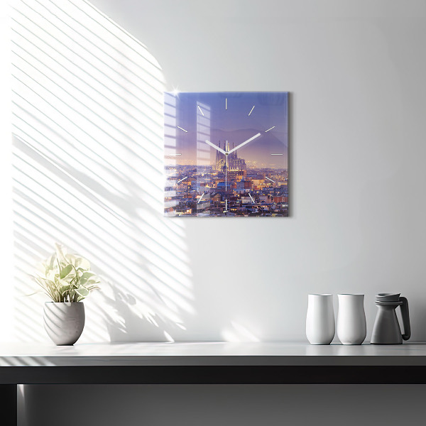 Square glass wall clock View of Barcelona