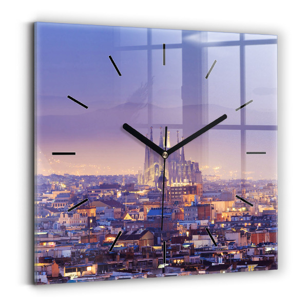 Square glass wall clock View of Barcelona
