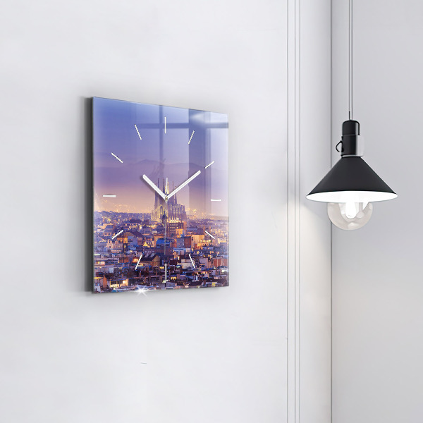 Square glass wall clock View of Barcelona