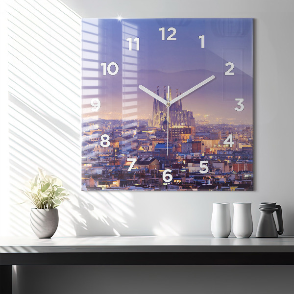 Square glass wall clock View of Barcelona