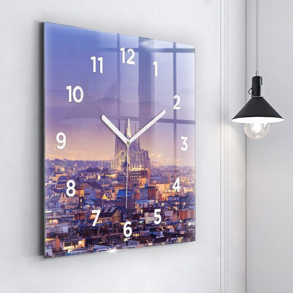 Square glass wall clock View of Barcelona