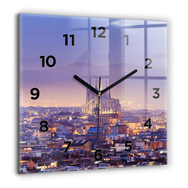 Square glass wall clock View of Barcelona