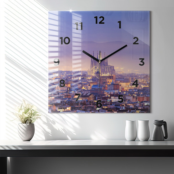Square glass wall clock View of Barcelona