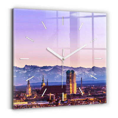 Square glass wall clock German Alps Munich