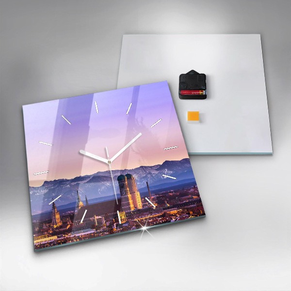 Square glass wall clock German Alps Munich
