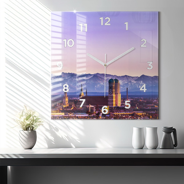 Square glass wall clock German Alps Munich
