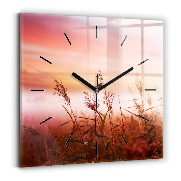 Square glass wall clock Foggy morning