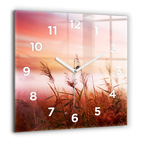 Square glass wall clock Foggy morning