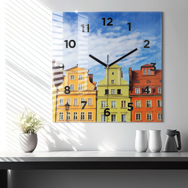 Square glass wall clock Wroclaw - Old Town